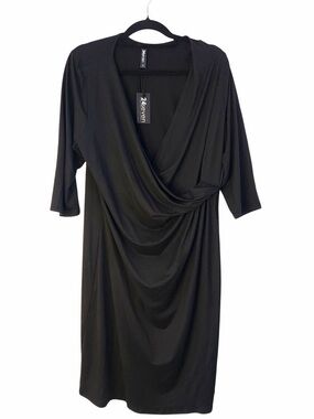 Seven7 Black Draped V-Neck Midi Dress